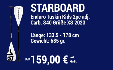 01 2023 STARBOARD 159 MAIN SUP Showroom 2023 Starboard Paddel Enduro Tufskin XS Kids 2pc adj Carbon S40