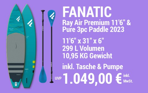 2023 FANATIC 1049 MAIN SUP Showroom 2023 Fanatic Ray Air Premium SET 11622x3122x622 Pure 3pc Paddle