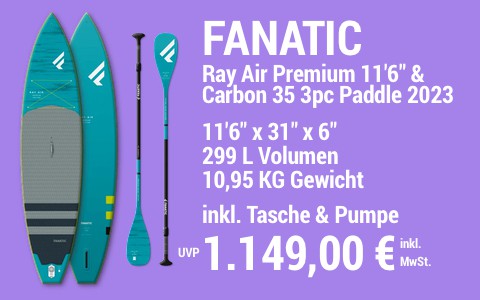 2023 FANATIC 1149 MAIN SUP Showroom 2023 Fanatic Ray Air Premium SET 11622x3122x622 Carbon 35 3pc Paddle