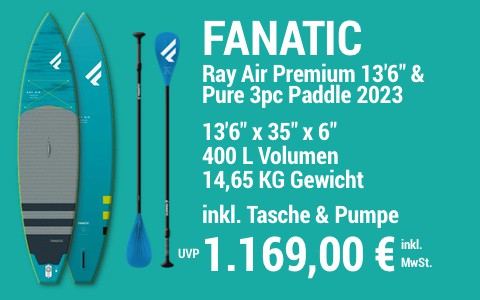 2023 FANATIC 1169 MAIN SUP Showroom 2023 Fanatic Ray Air Premium SET 13622x3522x622 Pure 3pc Paddle