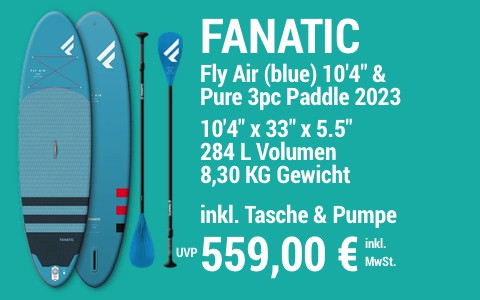2023 FANATIC 559 MAIN SUP Showroom 2023 Fanatic Fly Air blue SET 10422x3322x5.522 Pure 3pc Paddle