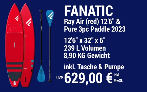2023 FANATIC 629 MAIN SUP Showroom 2023 Fanatic Ray Air red SET 12622x3222x622 Pure 3pc Paddle