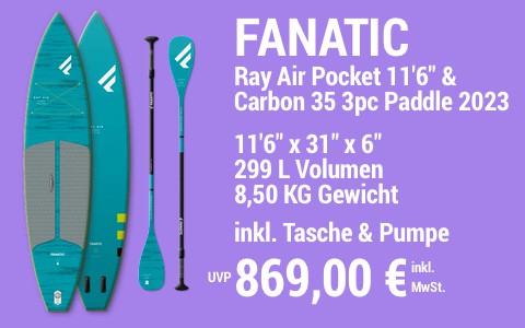 2023 FANATIC 869 MAIN SUP Showroom 2023 Fanatic Ray Air Pocket SET 11622x3122x622 CVarbon 35 3pc Paddle