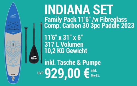 2023 Indiana 929 MAIN SUP Showroom 2023 Indiana Family Pack blue 11622 w 3pc FibreglassComposite Carbon30 Paddle