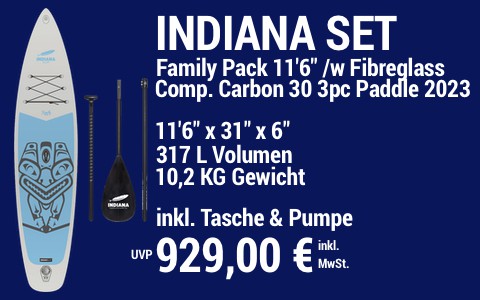 2023 Indiana 929 MAIN SUP Showroom 2023 Indiana Family Pack grey 11622 w 3pc FibreglassComposite Carbon30 Paddle