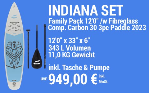 2023 Indiana 949 MAIN SUP Showroom 2023 Indiana Family Pack grey 12022 w 3pc FibreglassComposite Carbon30 Paddle