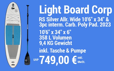 2023 LBC 749 MAIN SUP Showroom 2023 Light Board Corp RS Silver Allround Wide Set 10622 x 3422 x 622 w 3pc Intermediate Carbon Poly Paddle