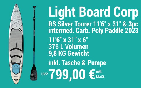 2023 LBC 799 MAIN SUP Showroom 2023 Light Board Corp RS Silver Tourer Set 11622 x 3022 x 622 w 3pc Intermediate Carbon Poly Paddle