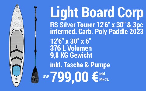 2023 LBC 799 MAIN SUP Showroom 2023 Light Board Corp RS Silver Tourer Set 12622 x 3022 x 622 w 3pc Intermediate Carbon Poly Paddle