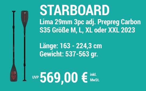 2023 STARBOARD 569 MAIN SUP Showroom 2023 Starboard Paddel Lima 29mm 3pc adj. Prepreg Carbon S35